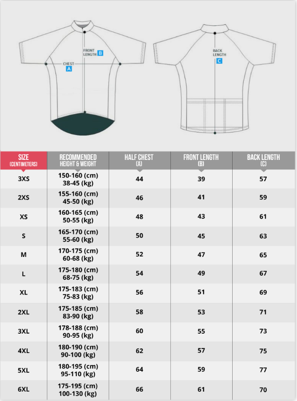 #TOGOWCD Jersey Sizing Chart